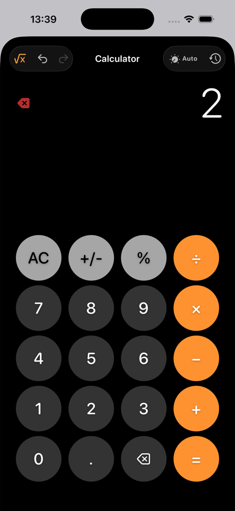 Scientific calculator in dark mode